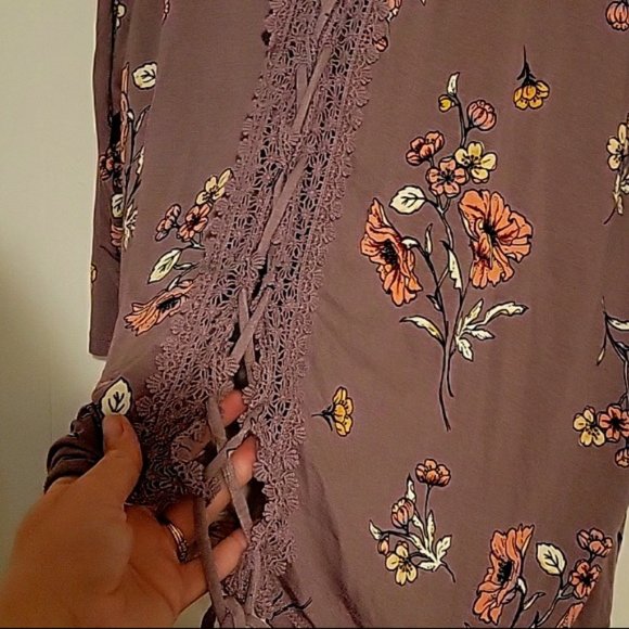 MAURICES Blouse - 3X - Taupe w/Floral Print - Lace - Picture 2 of 3